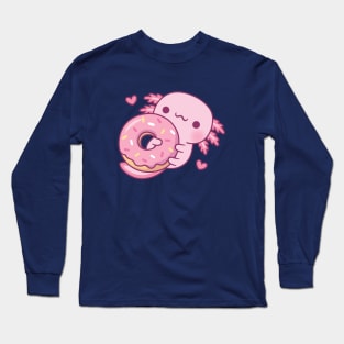 Cute Axolotl Hugging Donut Long Sleeve T-Shirt